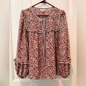 MAX STUDIO Blouse Ladies Size Small Fall Perfect Floral Ballon Sleeve Tie Neck